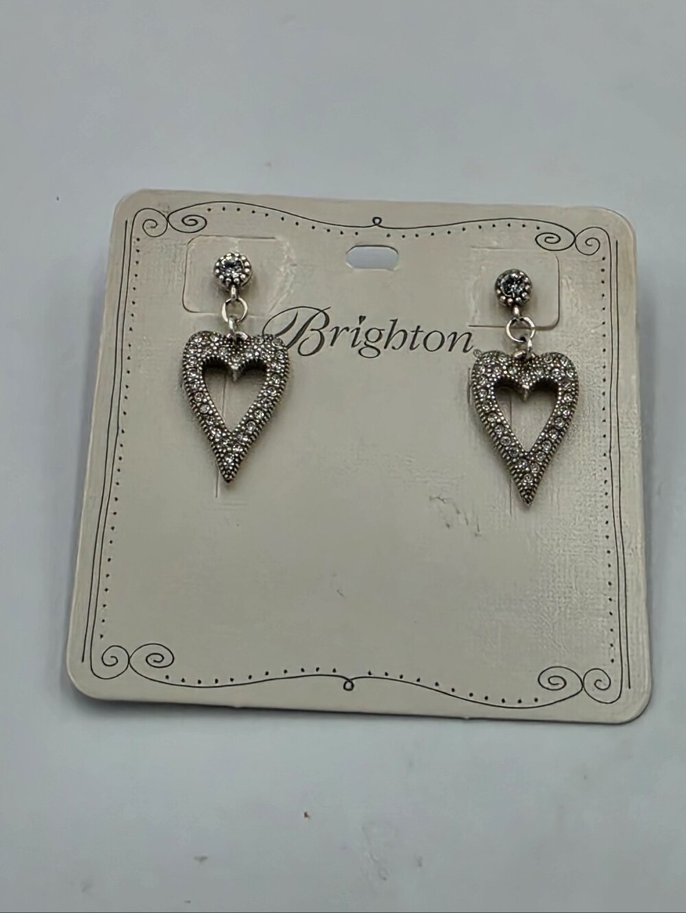 Brighton Silver Endless Love Heart Drop Earrings Swarovski Crystal Accents
